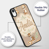Cute Baby Jungle Animals with Leaves on Warm Custom Name Protective Phone Case Mobile Cover Durable Everyday Smartphone Shock Resistant