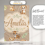 Cute Baby Jungle Animals with Leaves on Warm Beige Background Lovely  Personalised Custom Name Super Soft Fleece Blanket Bed Sofa Throw
