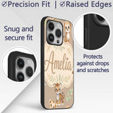 Cute Baby Jungle Animals with Leaves on Warm Custom Name Protective Phone Case Mobile Cover Durable Everyday Smartphone Shock Resistant