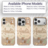 Cute Baby Jungle Animals with Leaves on Warm Custom Name Protective Phone Case Mobile Cover Durable Everyday Smartphone Shock Resistant