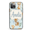 Cute Baby Jungle Animals with Leaves on Soft Blue Custom Name Protective Phone Case Mobile Cover Durable Everyday Smartphone Shock Resistant