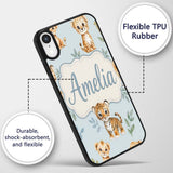 Cute Baby Jungle Animals with Leaves on Soft Blue Custom Name Protective Phone Case Mobile Cover Durable Everyday Smartphone Shock Resistant