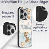 Cute Baby Jungle Animals with Leaves on Soft Blue Custom Name Protective Phone Case Mobile Cover Durable Everyday Smartphone Shock Resistant
