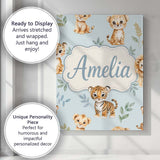 Personalised Name Cute Baby Jungle Animals Custom  Unique Gift Idea Elegant Feature Canvas Wall Art Print Decor Picture Ready to Hang