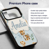 Cute Baby Jungle Animals with Leaves on Soft Blue Custom Name Protective Phone Case Mobile Cover Durable Everyday Smartphone Shock Resistant