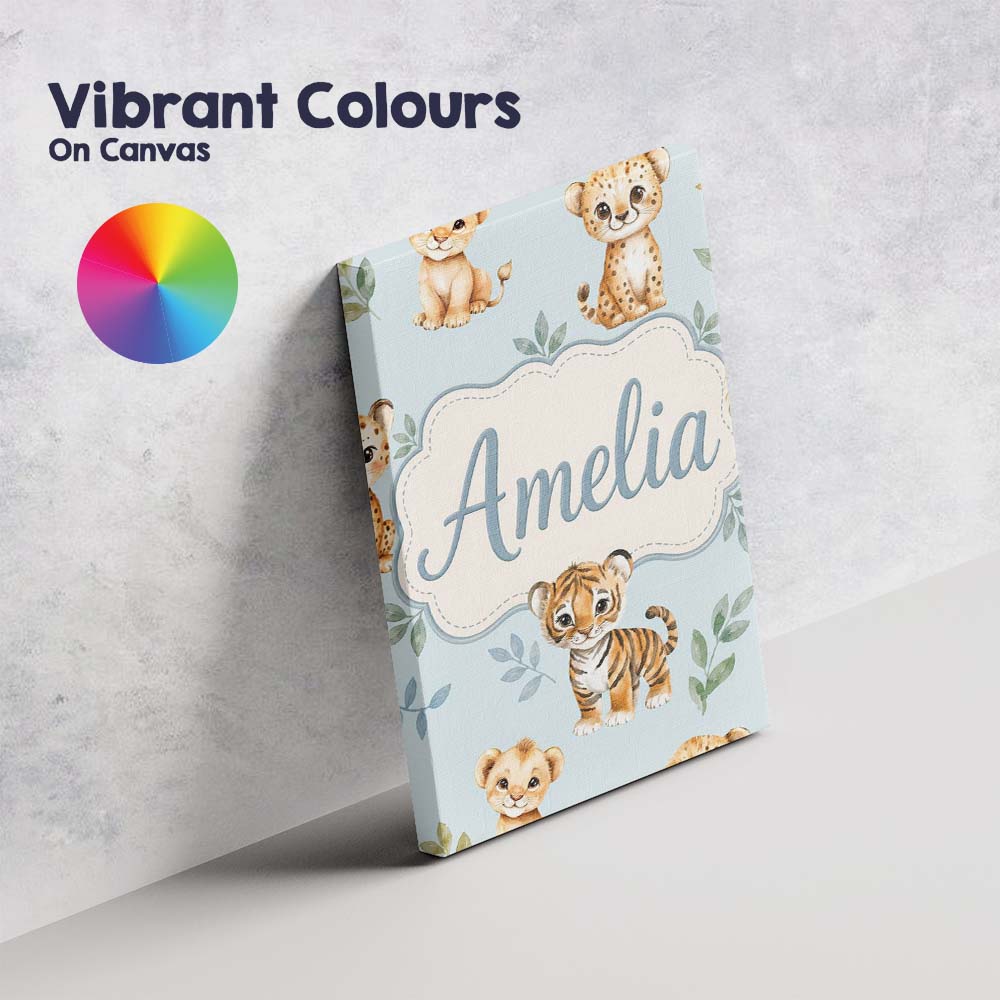 Personalised Name Cute Baby Jungle Animals Custom  Unique Gift Idea Elegant Feature Canvas Wall Art Print Decor Picture Ready to Hang