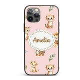 Cute Baby Jungle Animals with Leaves on Blush Custom Name Protective Phone Case Mobile Cover Durable Everyday Smartphone Shock Resistant