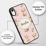 Cute Baby Jungle Animals with Leaves on Blush Custom Name Protective Phone Case Mobile Cover Durable Everyday Smartphone Shock Resistant