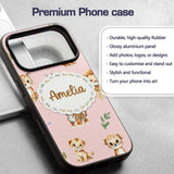 Cute Baby Jungle Animals with Leaves on Blush Custom Name Protective Phone Case Mobile Cover Durable Everyday Smartphone Shock Resistant