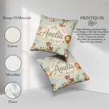 Custom Name Cute Baby Jungle Animals with Leaves on Sage Green Square Filled Cushion Throw Pillow Sofa Bed Home Decor Zip Washable UK Made
