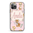 Cute Baby Jungle Animals with Leaves on Dusty Custom Name Protective Phone Case Mobile Cover Durable Everyday Smartphone Shock Resistant