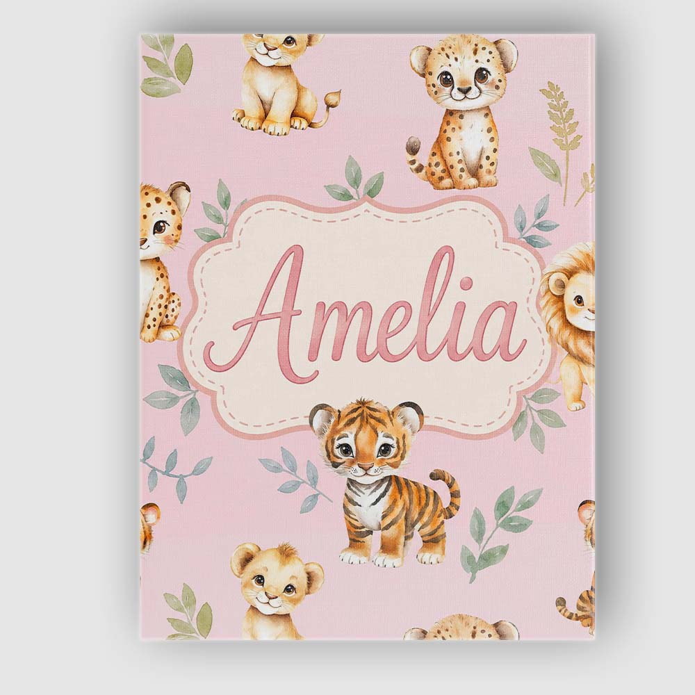 Personalised Name Cute Baby Jungle Animals Custom  Unique Gift Idea Elegant Feature Canvas Wall Art Print Decor Picture Ready to Hang