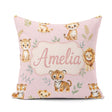 Custom Name Cute Baby Jungle Animals with Leaves on Dusty Rose Square Filled Cushion Throw Pillow Sofa Bed Home Decor Zip Washable UK Made