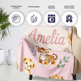 Cute Baby Jungle Animals with Leaves on Dusty Rose Background Lovely  Personalised Custom Name Super Soft Fleece Blanket Bed Sofa Throw