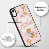 Cute Baby Jungle Animals with Leaves on Dusty Custom Name Protective Phone Case Mobile Cover Durable Everyday Smartphone Shock Resistant