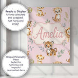 Personalised Name Cute Baby Jungle Animals Custom  Unique Gift Idea Elegant Feature Canvas Wall Art Print Decor Picture Ready to Hang
