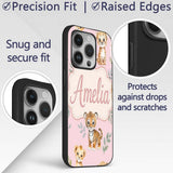 Cute Baby Jungle Animals with Leaves on Dusty Custom Name Protective Phone Case Mobile Cover Durable Everyday Smartphone Shock Resistant