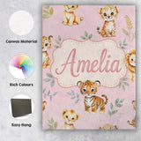 Personalised Name Cute Baby Jungle Animals Custom  Unique Gift Idea Elegant Feature Canvas Wall Art Print Decor Picture Ready to Hang