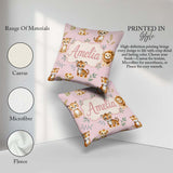 Custom Name Cute Baby Jungle Animals with Leaves on Dusty Rose Square Filled Cushion Throw Pillow Sofa Bed Home Decor Zip Washable UK Made