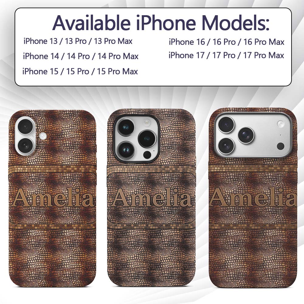 Dark Textured Crocodile Skin Pattern Realistic Custom Name Protective Phone Case Mobile Cover Durable Everyday Smartphone Shock Resistant