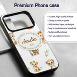 Cute Baby Jungle Animals with Leaves on Soft Grey Custom Name Protective Phone Case Mobile Cover Durable Everyday Smartphone Shock Resistant