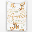 Cute Baby Jungle Animals with Leaves on Grey Background Seamless  Personalised Custom Name Super Soft Fleece Blanket Bed Sofa Throw