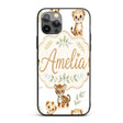 Cute Baby Jungle Animals with Leaves on Grey Custom Name Protective Phone Case Mobile Cover Durable Everyday Smartphone Shock Resistant