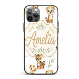 Cute Baby Jungle Animals with Leaves on Grey Custom Name Protective Phone Case Mobile Cover Durable Everyday Smartphone Shock Resistant