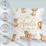Custom Name Baby Jungle Animals with on Grey Background Seamless Square Filled Cushion Throw Pillow Sofa Bed Home Decor Zip Washable UK Made