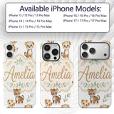 Cute Baby Jungle Animals with Leaves on Grey Custom Name Protective Phone Case Mobile Cover Durable Everyday Smartphone Shock Resistant