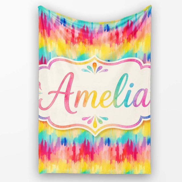 Vibrant Watercolor Abstract Brush Strokes Seamless Pattern Lovely  Personalised Custom Name Super Soft Fleece Blanket Bed Sofa Throw
