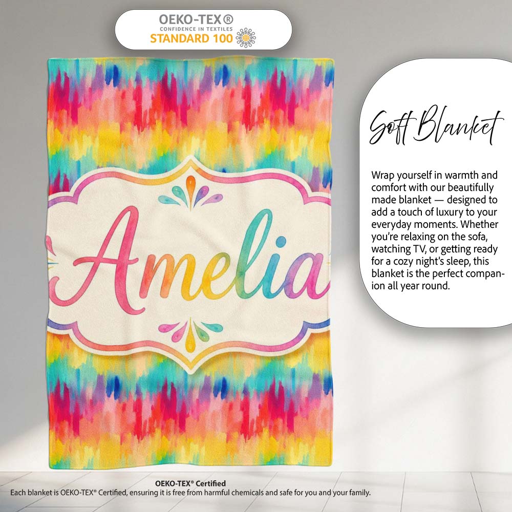 Vibrant Watercolor Abstract Brush Strokes Seamless Pattern Lovely  Personalised Custom Name Super Soft Fleece Blanket Bed Sofa Throw