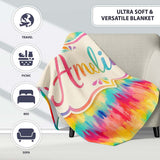 Vibrant Watercolor Abstract Brush Strokes Seamless Pattern Lovely  Personalised Custom Name Super Soft Fleece Blanket Bed Sofa Throw