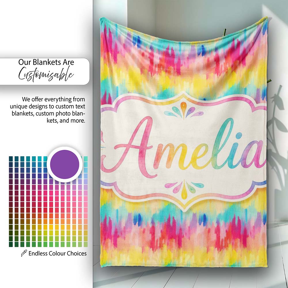 Vibrant Watercolor Abstract Brush Strokes Seamless Pattern Lovely  Personalised Custom Name Super Soft Fleece Blanket Bed Sofa Throw