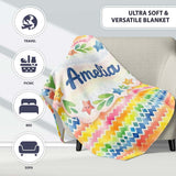 Rainbow Watercolor Chevron and Diamond Stripe Seamless Pattern  Personalised Custom Name Super Soft Fleece Blanket Bed Sofa Throw