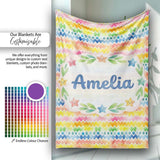 Rainbow Watercolor Chevron and Diamond Stripe Seamless Pattern  Personalised Custom Name Super Soft Fleece Blanket Bed Sofa Throw