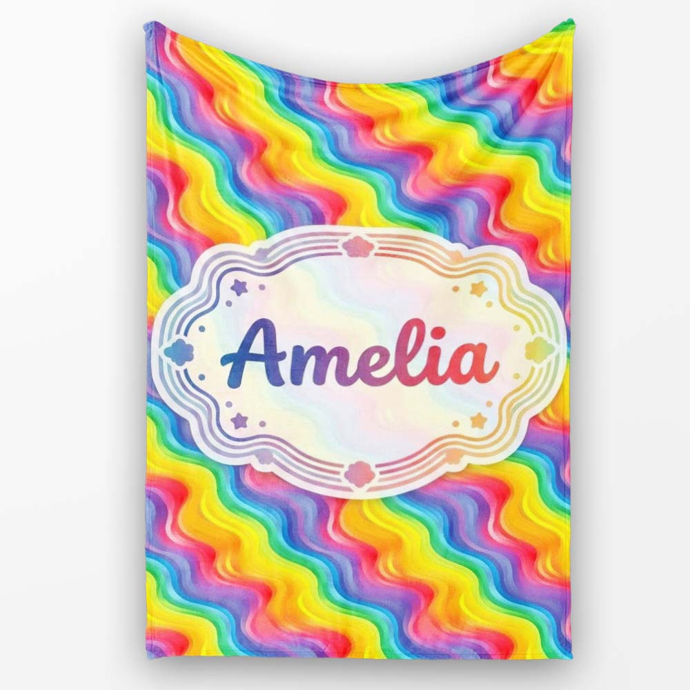 Bright Rainbow Wavy Stripes Seamless Pattern Cute Unique Gift Lovely  Personalised Custom Name Super Soft Fleece Blanket Bed Sofa Throw