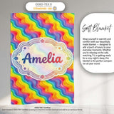 Bright Rainbow Wavy Stripes Seamless Pattern Cute Unique Gift Lovely  Personalised Custom Name Super Soft Fleece Blanket Bed Sofa Throw