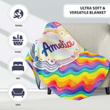 Bright Rainbow Wavy Stripes Seamless Pattern Cute Unique Gift Lovely  Personalised Custom Name Super Soft Fleece Blanket Bed Sofa Throw