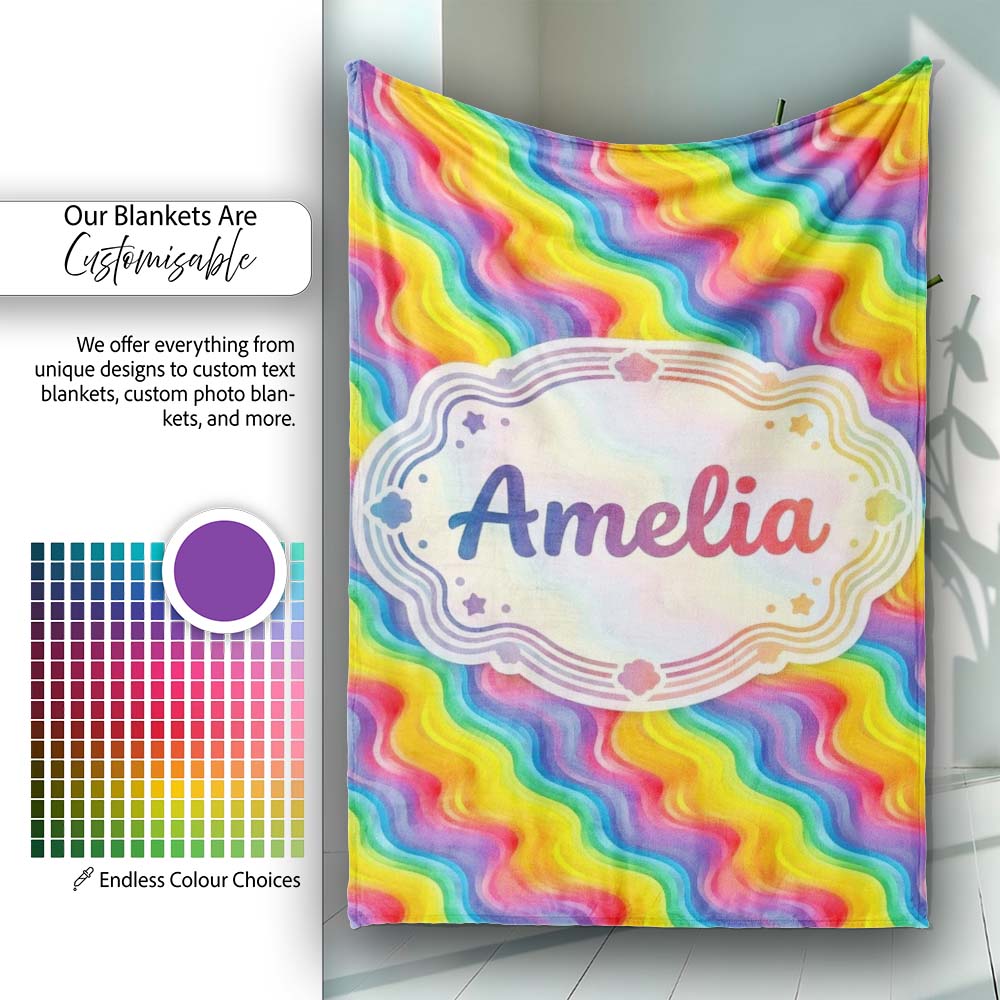 Bright Rainbow Wavy Stripes Seamless Pattern Cute Unique Gift Lovely  Personalised Custom Name Super Soft Fleece Blanket Bed Sofa Throw