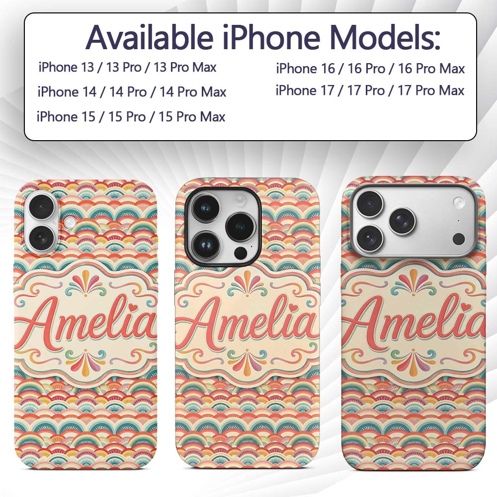Scallop Rainbow Arches Seamless Pattern Beautiful Custom Name Protective Phone Case Mobile Cover Durable Everyday Smartphone Shock Resistant