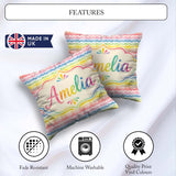 Custom Name Pastel Rainbow Soft Wave Stripes Seamless Pattern Square Filled Cushion Throw Pillow Sofa Bed Home Decor Zip Washable UK Made