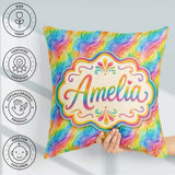Custom Name Flowing Rainbow Feather Leaf Texture Seamless Lovely Square Filled Cushion Throw Pillow Sofa Bed Home Decor Zip Washable UK Made