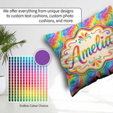 Custom Name Flowing Rainbow Feather Leaf Texture Seamless Lovely Square Filled Cushion Throw Pillow Sofa Bed Home Decor Zip Washable UK Made