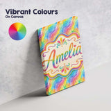 Personalised Name Flowing Rainbow Feather Custom  Unique Gift Idea Elegant Feature Canvas Wall Art Print Decor Picture Ready to Hang