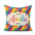 Custom Name Vibrant Rainbow Flowing Paint Waves Seamless Pattern Square Filled Cushion Throw Pillow Sofa Bed Home Decor Zip Washable UK Made
