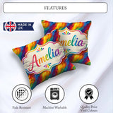 Custom Name Vibrant Rainbow Flowing Paint Waves Seamless Pattern Square Filled Cushion Throw Pillow Sofa Bed Home Decor Zip Washable UK Made