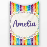Rainbow Watercolor Drip Vertical Stripes Seamless Pattern Lovely  Personalised Custom Name Super Soft Fleece Blanket Bed Sofa Throw