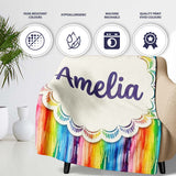 Rainbow Watercolor Drip Vertical Stripes Seamless Pattern Lovely  Personalised Custom Name Super Soft Fleece Blanket Bed Sofa Throw