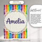 Rainbow Watercolor Drip Vertical Stripes Seamless Pattern Lovely  Personalised Custom Name Super Soft Fleece Blanket Bed Sofa Throw